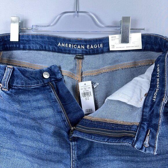 American Eagle Curvy Mom Shorts Womens Size 16 High Rise Stretch Distressed Blue - Picture 4 of 11
